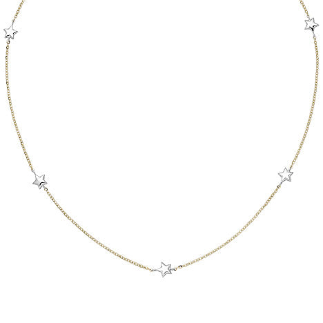 Collier Halskette Stern 375 Gold Gelbgold Weißgold bicolor diamantiert 43 cm