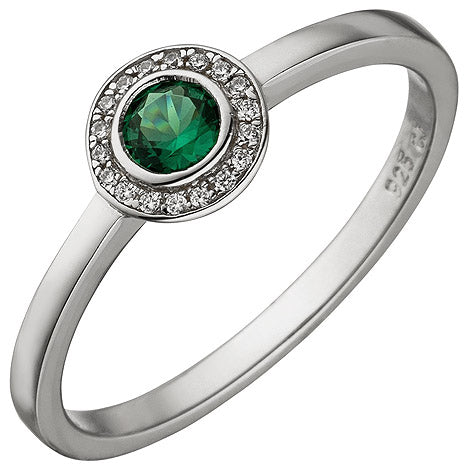 Damen Ring 925 Sterling Silber 19 Zirkonia gün und weiß Silberring