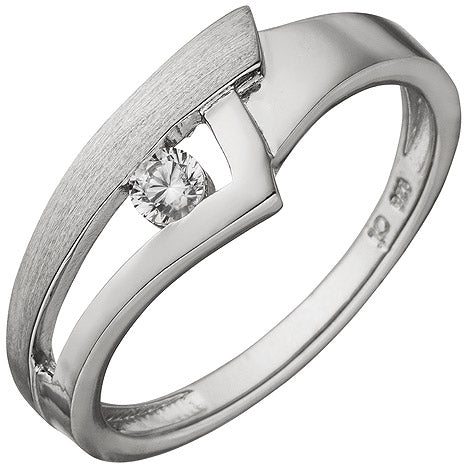 Damen Ring 925 Sterling Silber teil matt 1 Zirkonia Silberring