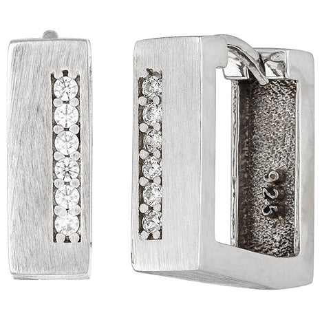 Creolen eckig 925 Silber matt 12 Zirkonia Ohrringe Silbercreolen Silberohrringe