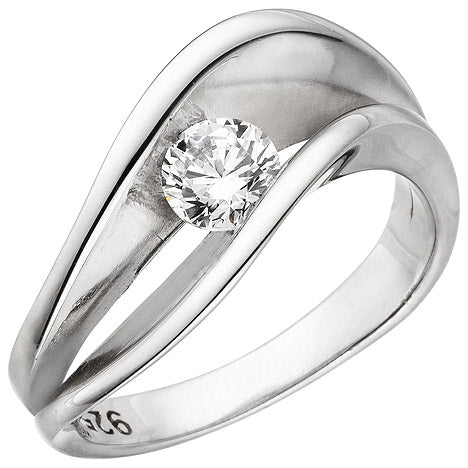 Damen Ring 925 Sterling Silber 1 Zirkonia Silberring
