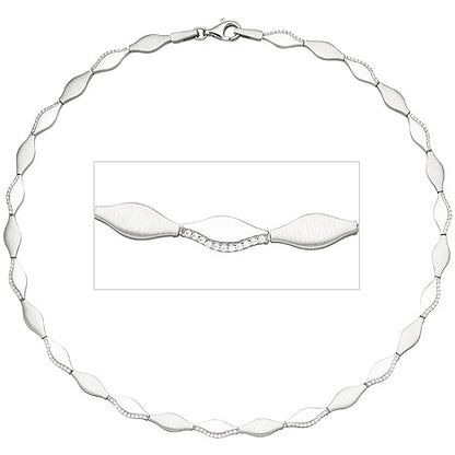 Collier Halskette 925 Silber teil matt 154 Zirkonia 45 cm Kette Silberkette