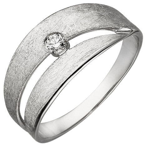 Damen Ring 585 Gold Weißgold eismatt 1 Diamant Brillant 0 09ct. Diamantring