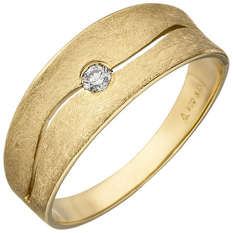 Damen Ring 585 Gold Gelbgold eismatt 1 Diamant Brillant 0 06ct. Diamantring