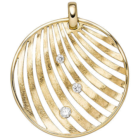 Anhänger 585 Gold Gelbgold eismatt 3 Diamanten Brillanten Diamantanhänger