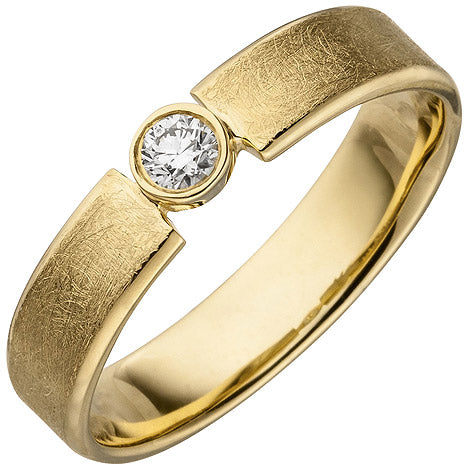 Damen Ring 585 Gold Gelbgold eismatt 1 Diamant Brillant 0 10ct. Diamantring