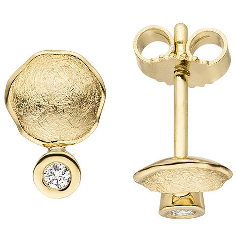 Ohrstecker 585 Gold Gelbgold eismatt 2 Diamanten Brillanten Ohrringe