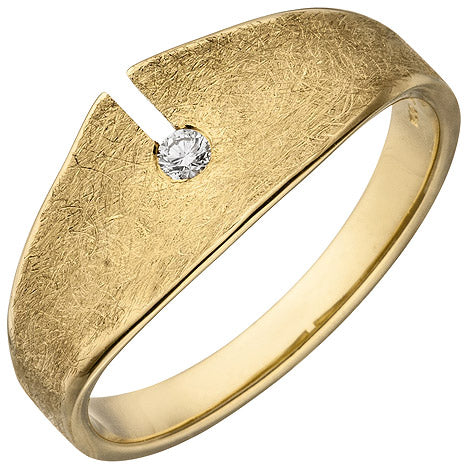 Damen Ring 585 Gold Gelbgold eismatt 1 Diamant Brillant 0 04ct. Diamantring