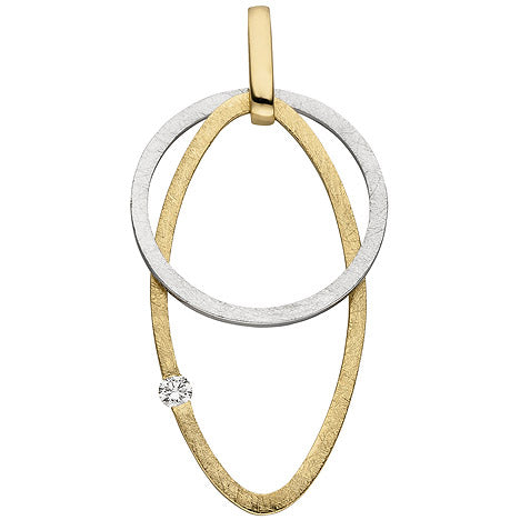 Anhänger 585 Gold Gelbgold Weißgold bicolor eismatt 1 Diamant Brillant