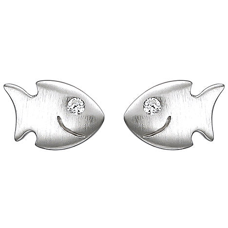 Kinder Ohrstecker Fisch 925 Sterling Silber matt 2 Zirkonia Ohrringe