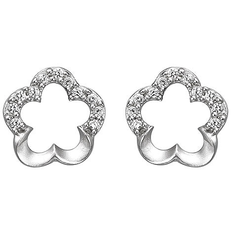 Ohrstecker Blume 925 Silber matt 22 Zirkonia Ohrringe Silberohrringe