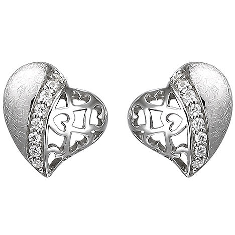Ohrstecker Herz 925 Sterling Silber eismatt 16 Zirkonia Ohrringe Silberohrringe