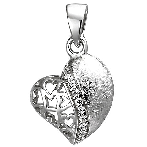 Anhänger Herz 925 Sterling Silber eismatt 9 Zirkonia Herzanhänger Silberanhänger