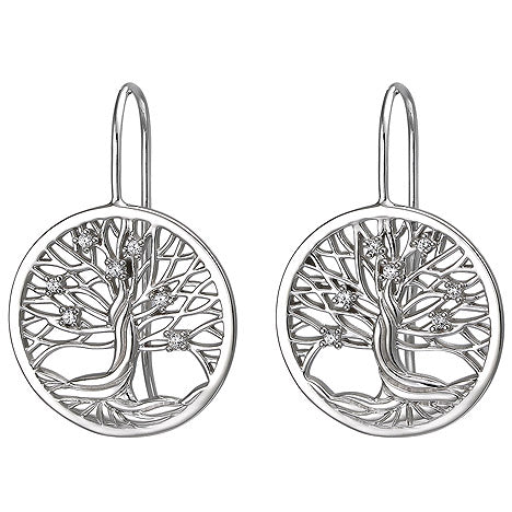 Ohrhänger Baum 925 Sterling Silber 14 Zirkonia Ohrringe Silberohrringe