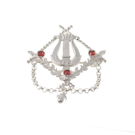 Brosche Tracht 835 Silber Lyra rot
