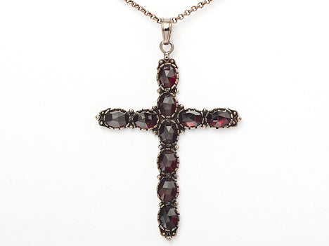 Collier Kette mit Anhänger Granat Kreuz 925
