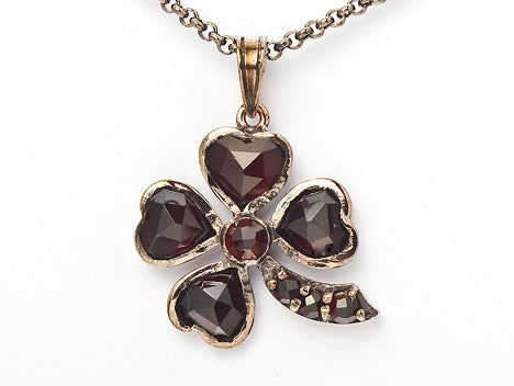 Collier Kette mit Anhänger Granat Kleeblatt 925