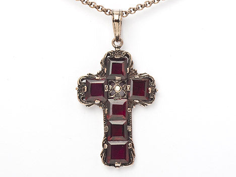 Collier Kette mit Anhänger Granat Kreuz 925